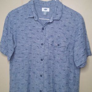 Old Navy Button Up Shirt XL 14 16 Short Sleeve Arrows Blue